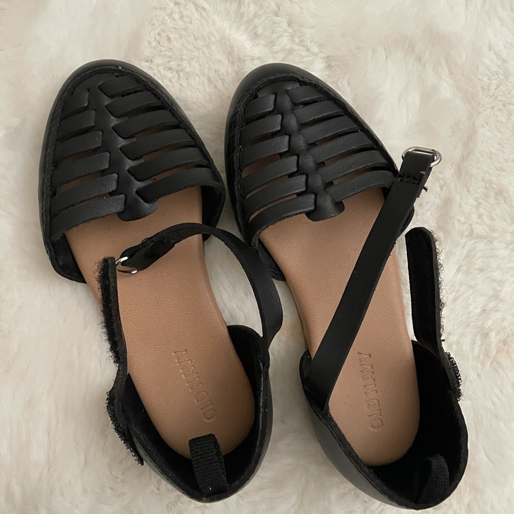 Black ankle strap flats